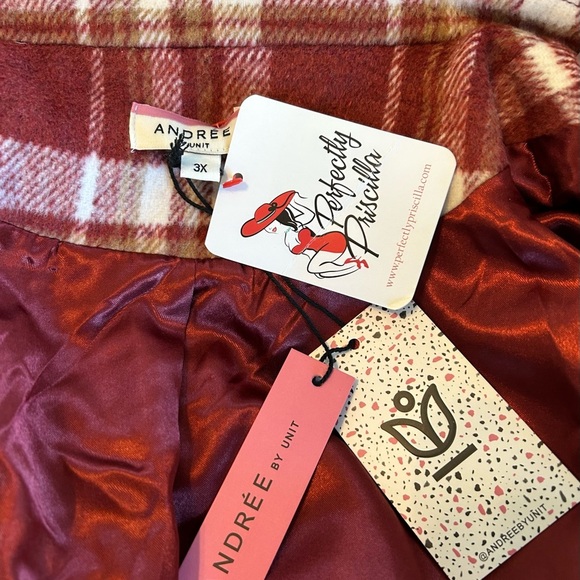 Andree by Unit Mystic Love Plaid Open Jacket in Burgundy Lined Plus Size 3X NWT. - Picture 7 of 11